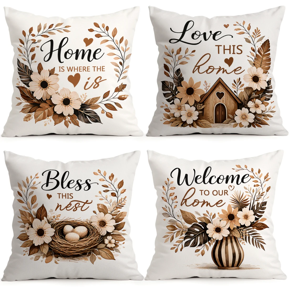 1pcs/4pcs Brown Tone Warm Home Design Cushions Pillowcase Polyester Cushion Cover Throw Pillow Pillowcover Home Car Sofa Decor