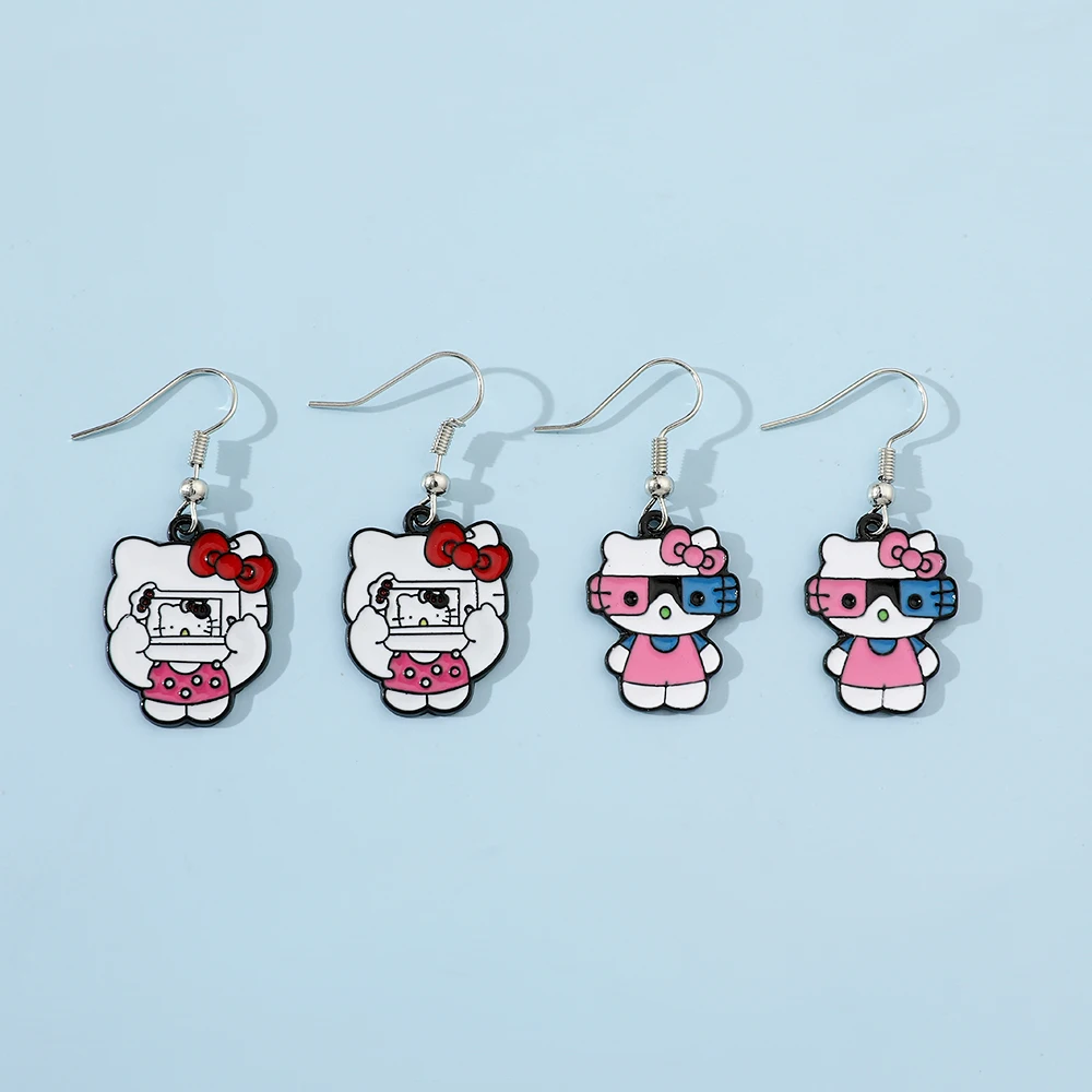 Sanrio Hello Kitty Dangle Earring Women Cute Fashion Enamel Hook Earring Girl Accessory Jewelry Kids Xmas DIY Charm Gifts