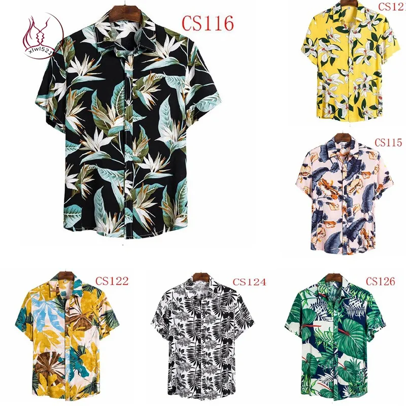 Estampa floral havaiana masculina irt slim fit ort sve tendência jovem uso diário versátil sazonal faion casual botão-up