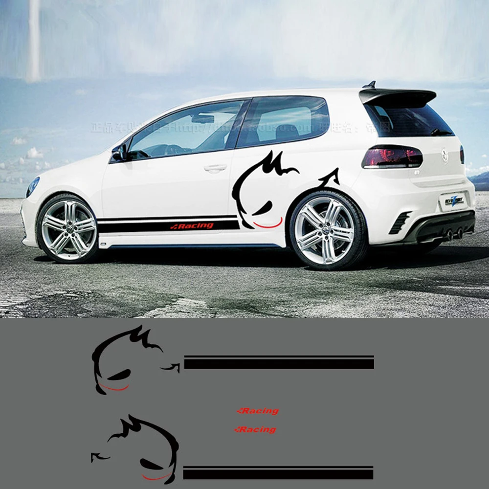 

Creative Car Body Belt Side Line Evil Rabbit Racing Sticker Decals Auto Accessories For VW Volkswagen Golf 5 6 7 POLO Scirocco