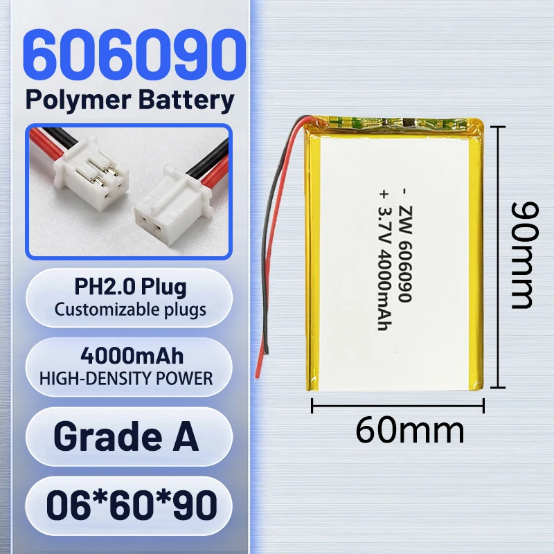 606090 3.7V 4000mAh Rechargeable Lipo Battery for GPS MP4 Camera Power Bank Tablet Electric Toys Lithium Polymer