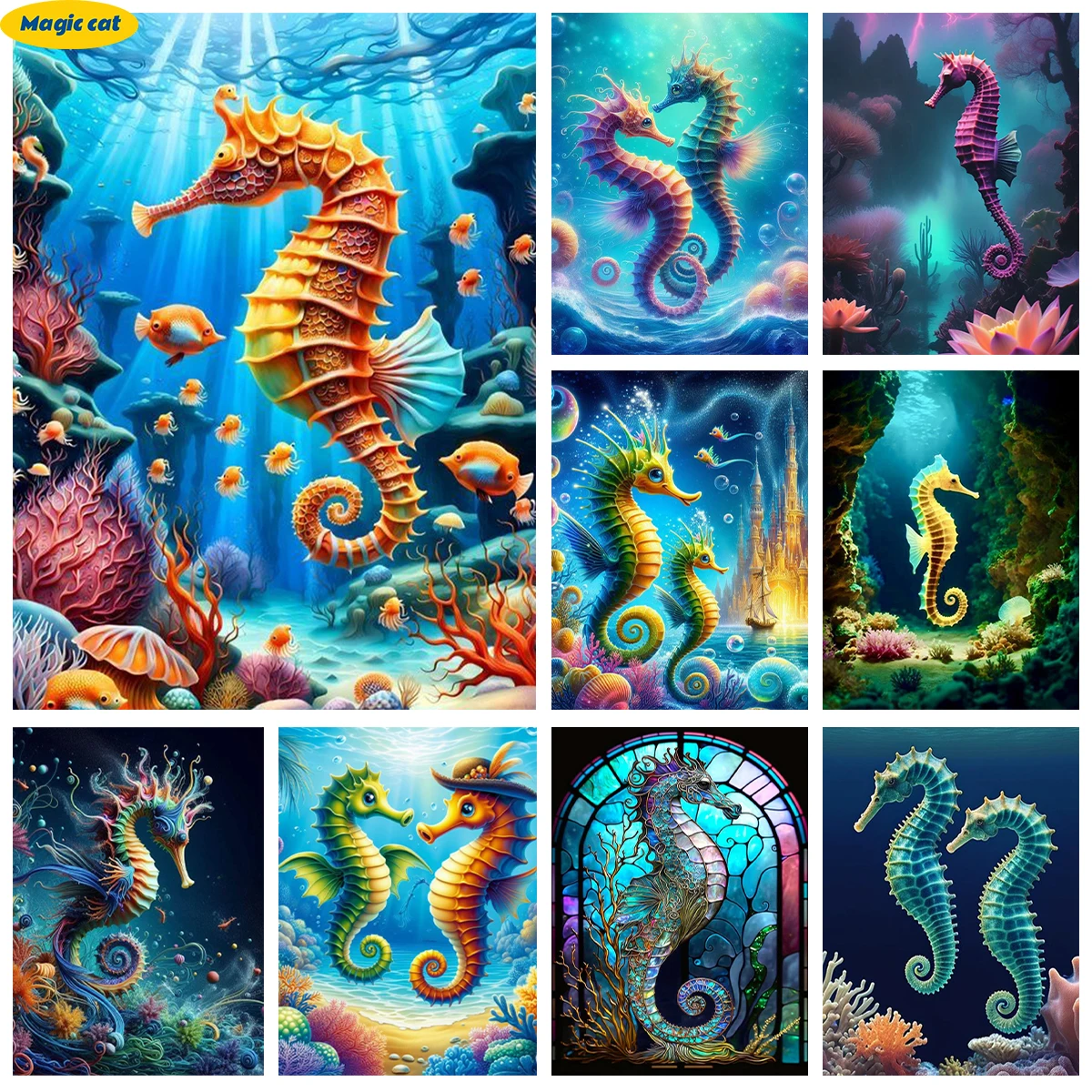 

Seahorse 5D Diamond Painting Kit Undersea Animals Diy Diamond Embroidery Cross Stitch Mosaic Mural Home Wall Decor Hand Gift