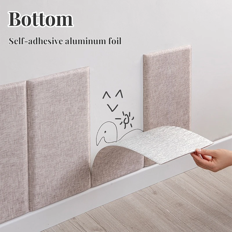 Linen Fabric 3D Wall Sticker Upholstered Anti-Collision Peel and Stick Wall Panel Foam Headboard for Kids Room Wall Decoration view 3