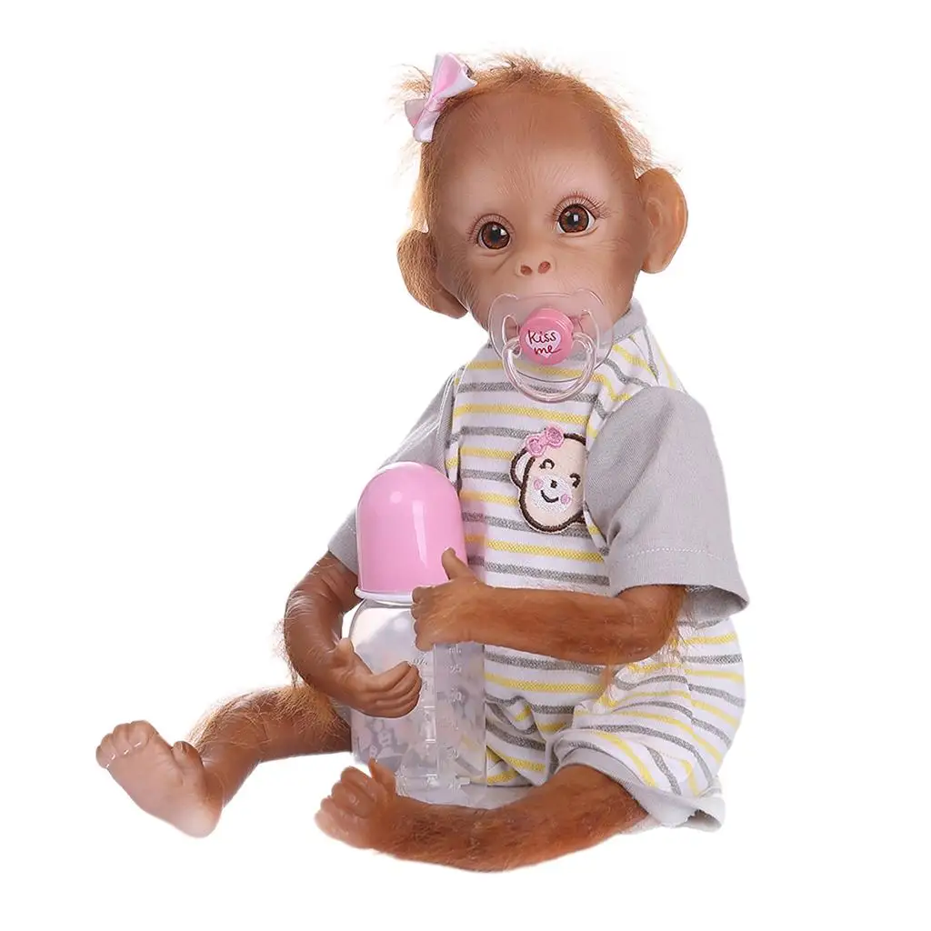 Boneca macia do macaco do silicone, macacões animais renascidos, brinquedo listrado, 16"