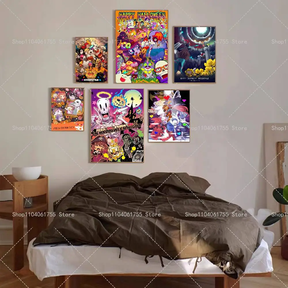 Cartoon U-Undertale Poster Self-adhesive Art Waterproof Paper Sticker Coffee House Bar Room Wall Decor