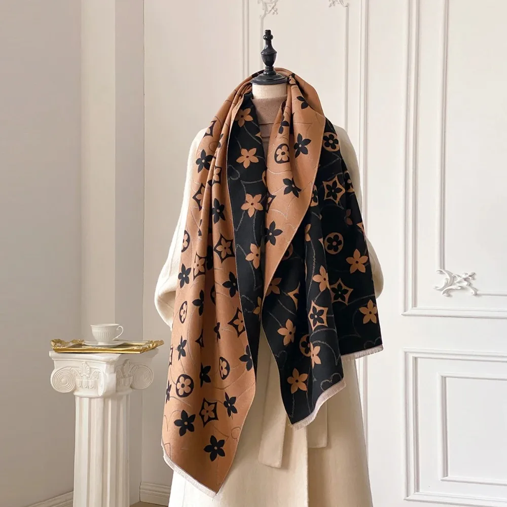 

2026 New Women's Warm Shawl Simple Thick Imitation Cashmere Scarf with Jacquard Ideal for Autumn and Winter
