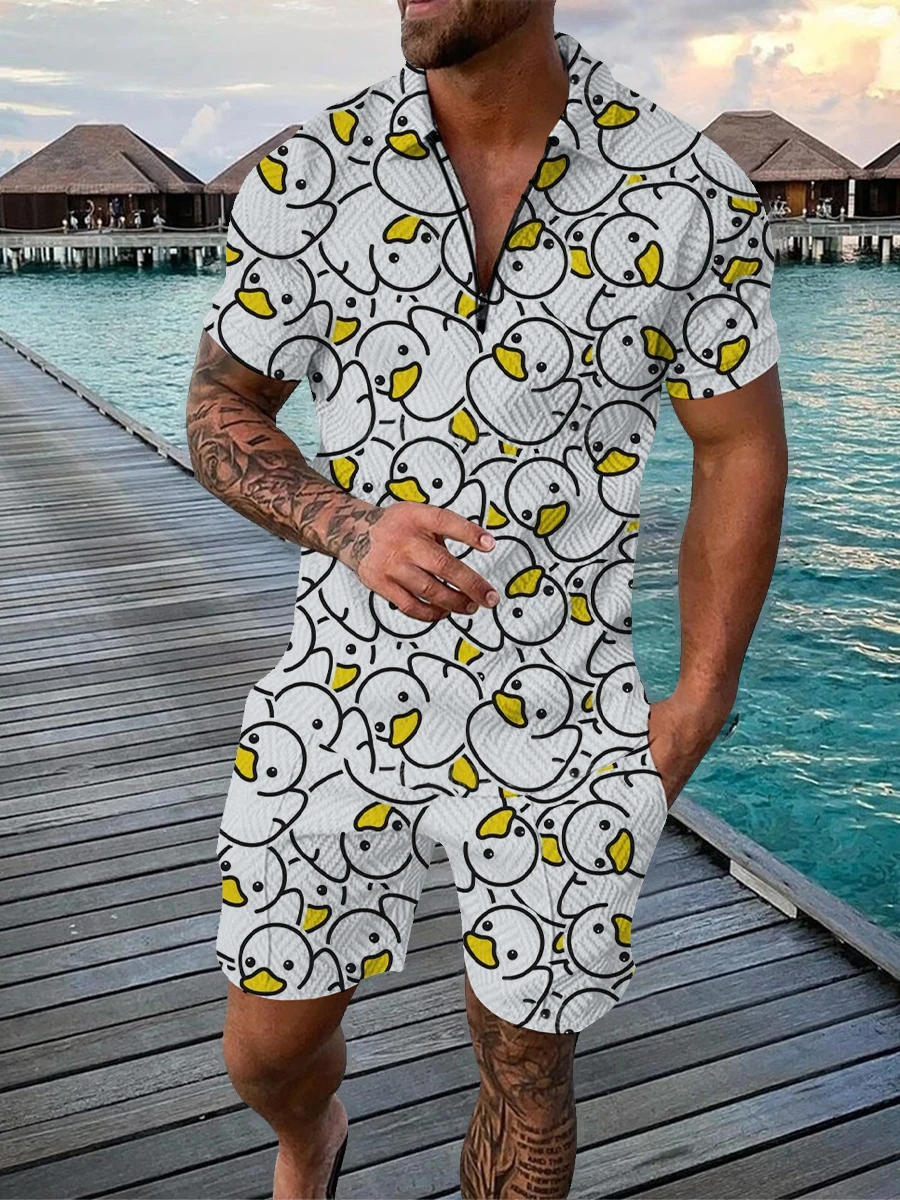 Grappige Cartoon Duck Panda 3d Print Poloshirts Shorts Sets Mannen Mode Oversized Korte Mouwen Broek Set Past Bij Man Kleding