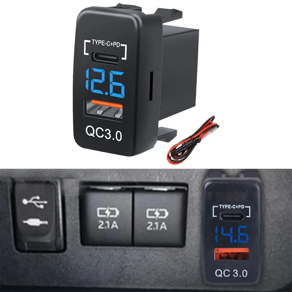 DC12V-24V Car Cigarette Lighter Socket Auto Charger QC3.0 PD Dual USB Outlet Special Use for Toyota USB Port Socket A5U6