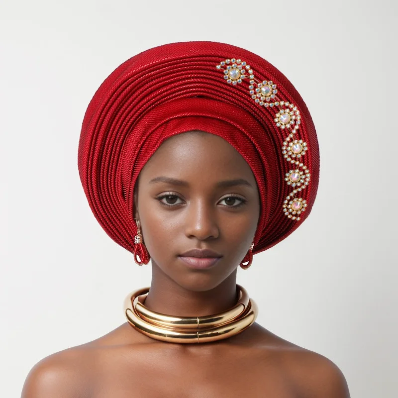 Nigeryjskie ślubne Geles afrykańskie nakrycia głowy Auto Gele turbany dla kobiet Aso Oke tkaniny muzułmańskie nakrycia głowy nakrycia głowy kobiece okłady na głowę