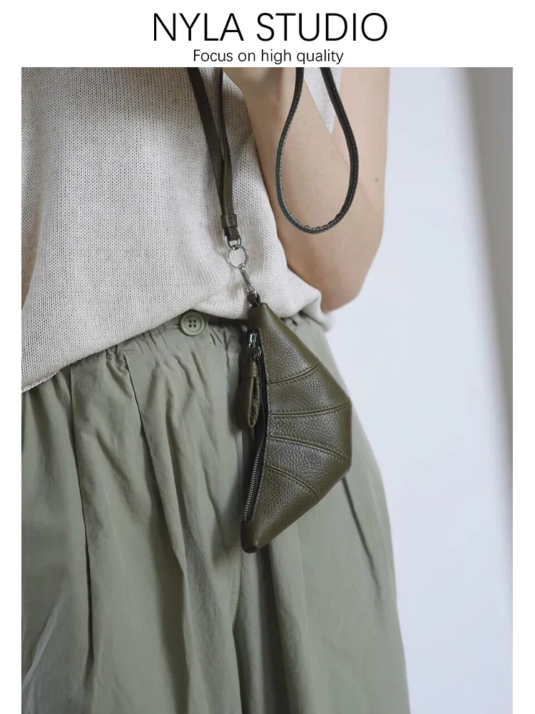

Cow Horn Bag Hanging Ne Wallet Summer New Leather Dumpling Bag Zipper Closure Everyday Use Pure Color Fabric