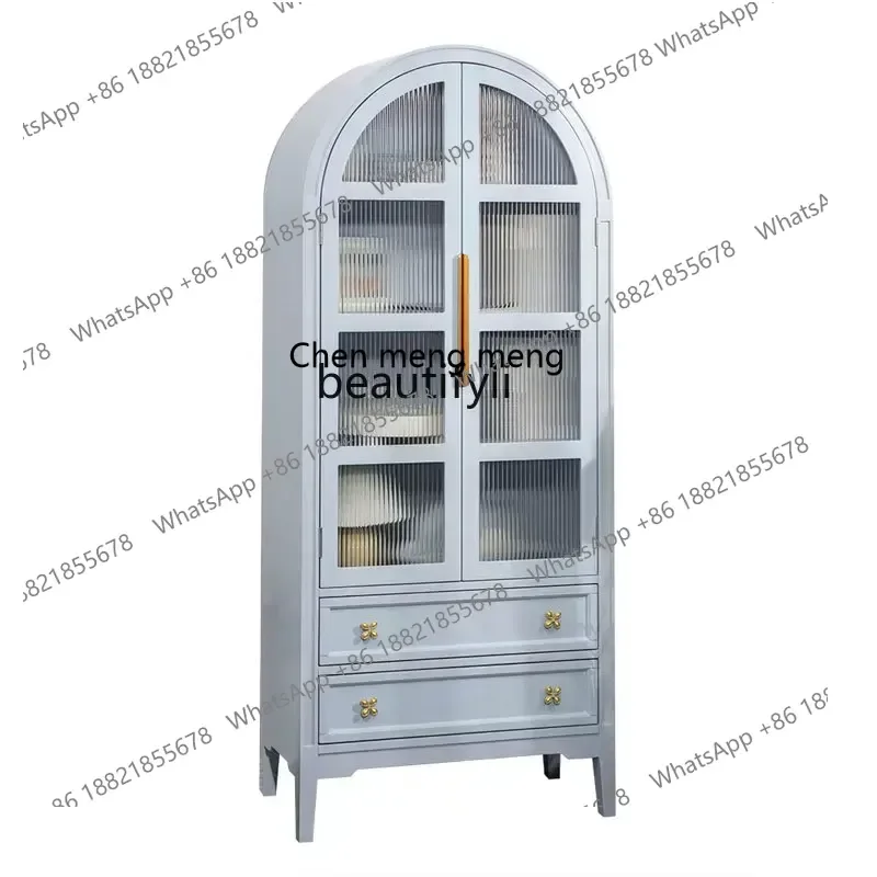 

xx1American minimalist bookcase Changhong glass two-door storage cabinet French retro arched decorative wine cabinet