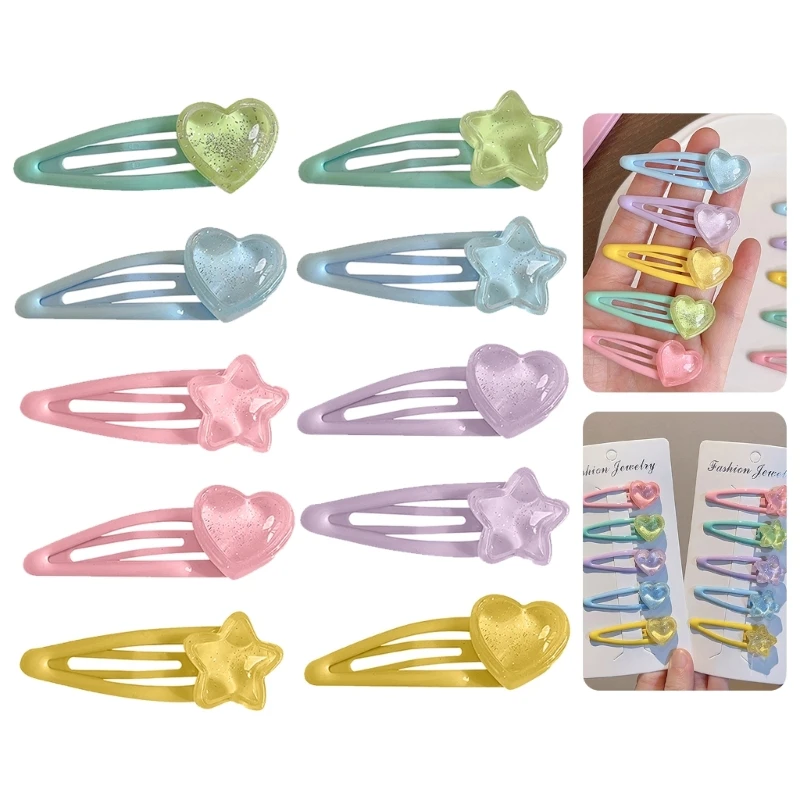 X6HE Jelly Feeling Hair Clip for Hot Girls Heart/  Shape Hair Barrettes Candy Color Bangs Hair Barrettes for Teens Girls