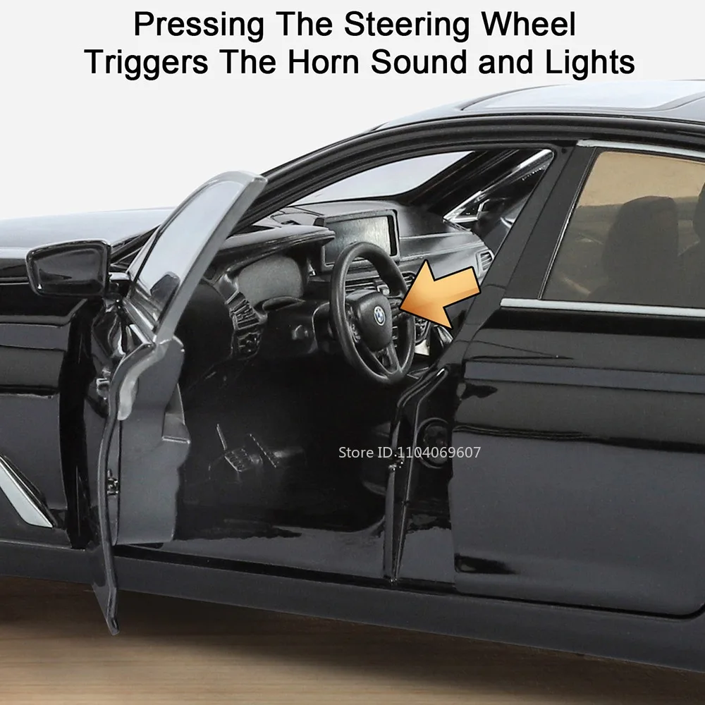 1:24 530LI 760LI Toy Car Models Metal Diecast Shock Absorption Pull Back Sound Light Exquisite Interior Model Toys for Childre
