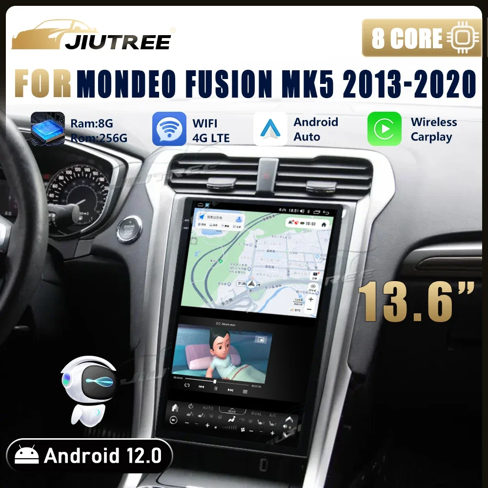 

13,6-дюймовый Android 12 для Ford Mondeo Fusion MK5 2013-2020, автомобильный радиоприемник, мультимедийный плеер, автоматический аудио, Carplay, магнитофон