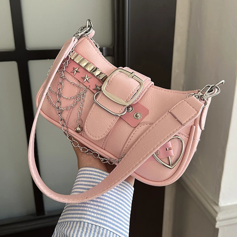 

Y2K 2024 New Ins Shoulder niche Texture love butterfly Chain underarm bag spicy girl Motorcycle law stick diagonal bag for women