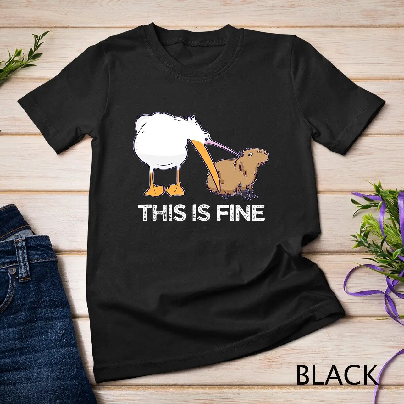 This is fine Meme funny Capybara dog Pelican Nihilism Joke Unisex T-shirt