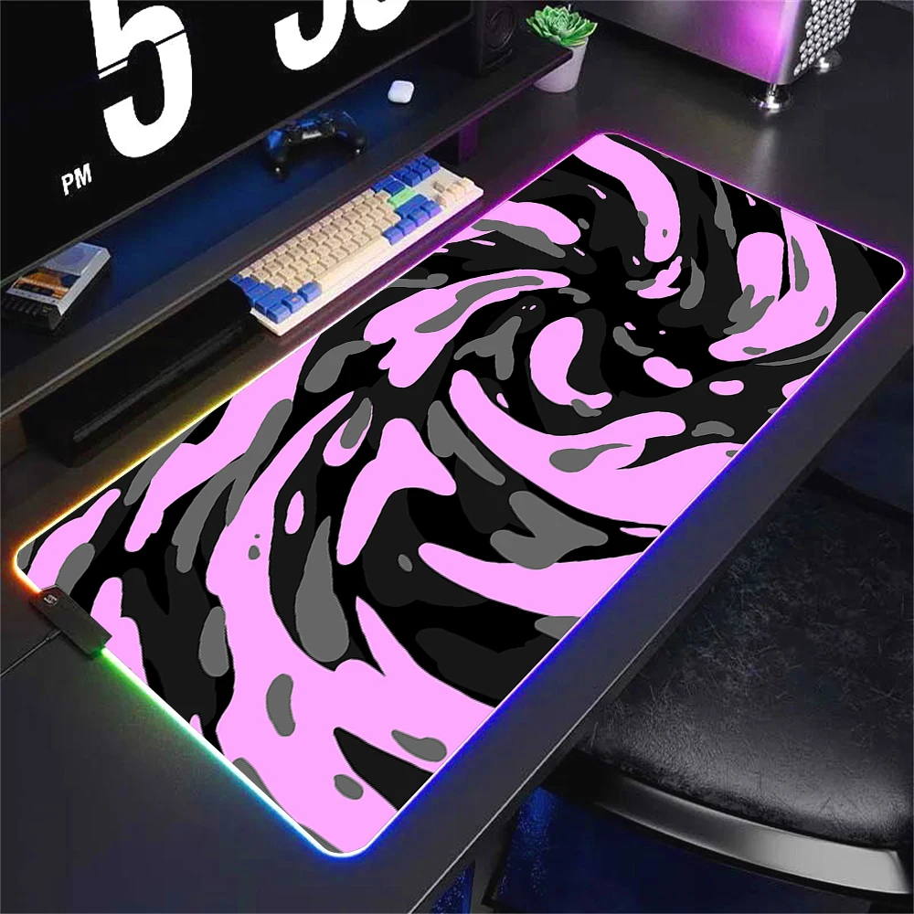 Large Size LED Backlight Deskpad Strata Liquid RGB Mousepad Gaming Accessories Deskmat Colorful Swirl Art Table Mat Pink Carpet