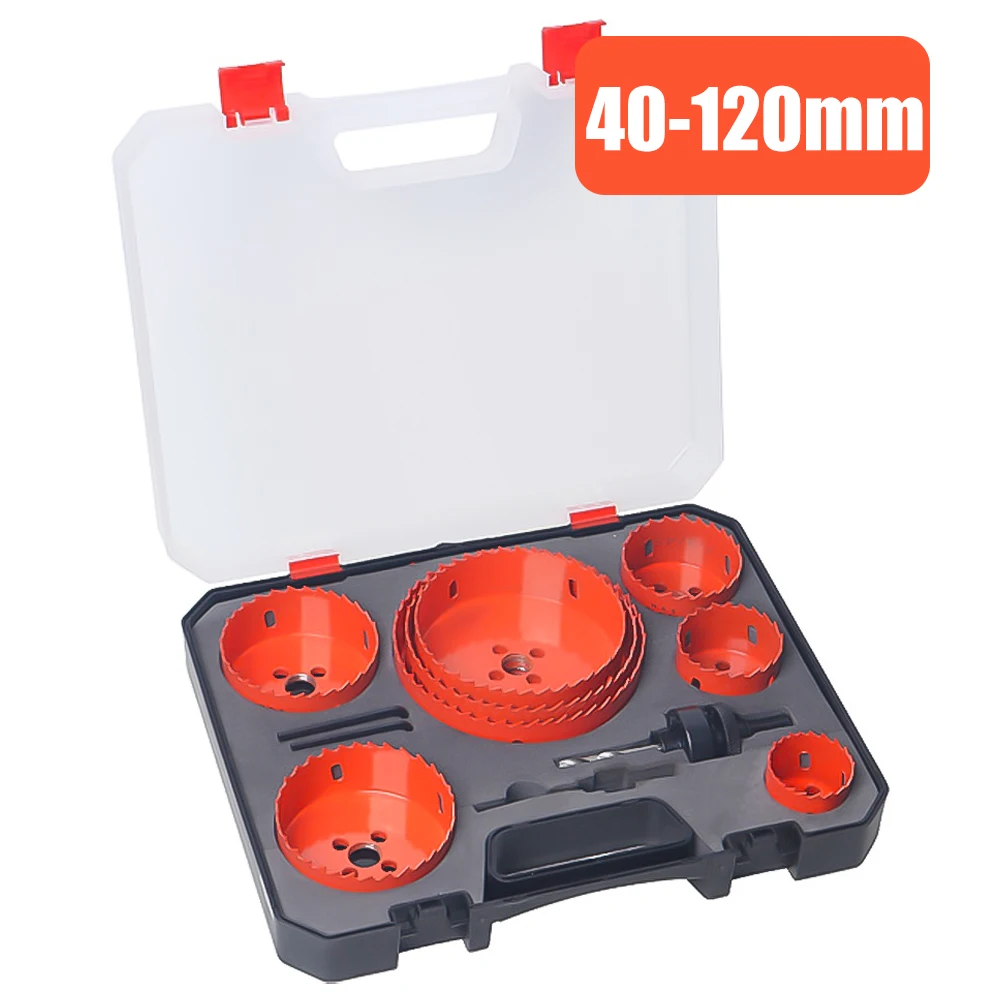 

9 шт. 40-120 мм M42 биметаллическое сверло из быстрорежущей стали, стальная кольцевая пила, сверло, столярные изделия, сверлильная корона по дереву для металла, алюминия, железа