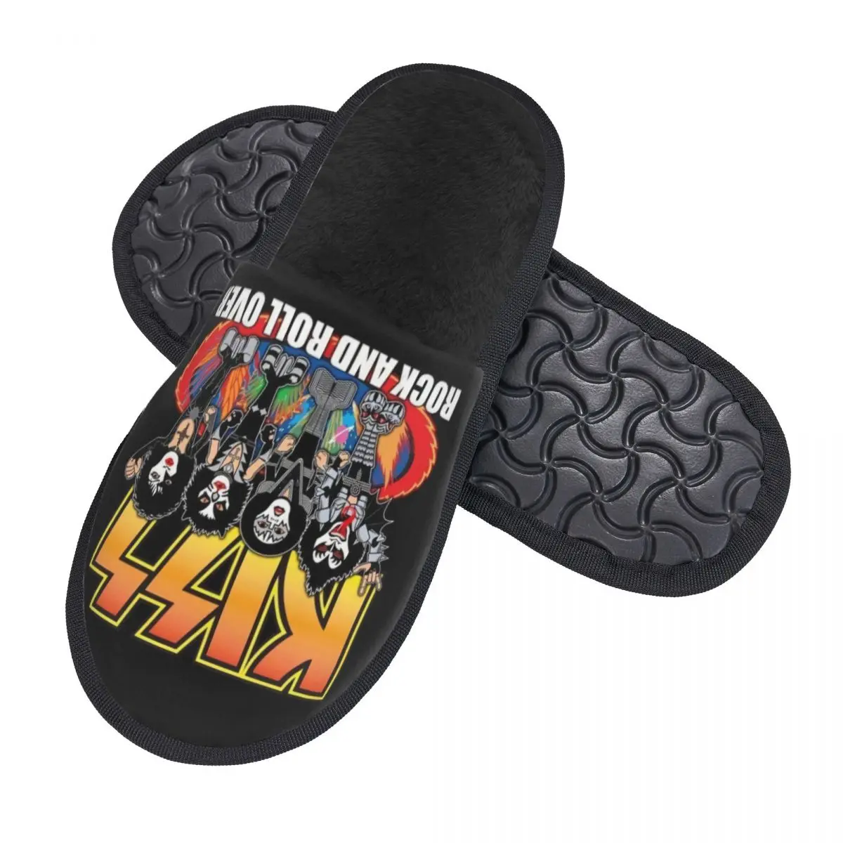 Custom Kisse Rock Roll Music House Slippers Cozy Warm Heavy Metal Band Memory Foam Fluffy Slipper Indoor Outdoor Shoes