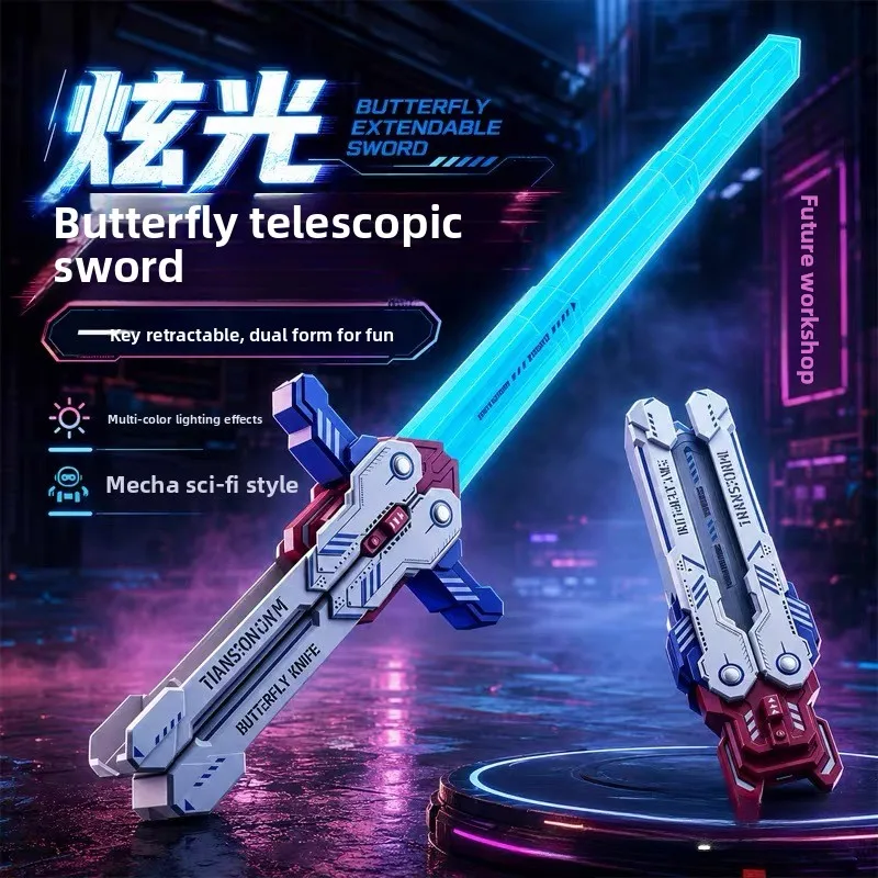 Dark Cyber Style Telescopic Butterfly Light Saber, Extendable Glow in Dark Laser Sword, Cosplay Luminous for Birthday Present