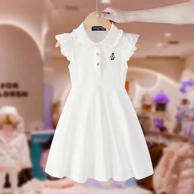 2023 new teenager Summer Kids girls Fold Dresses Formal Princess Children braces sleeveless skirt 4 5 6 7 8 10 11 12 13 Years