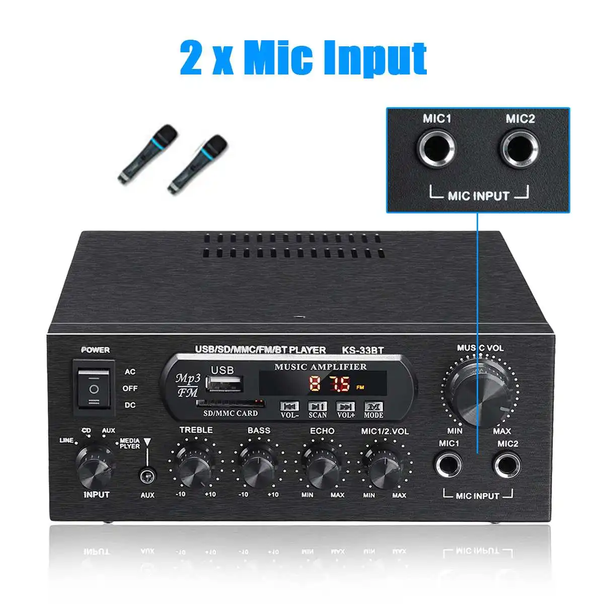 SUNBUCK 2000W Home Theater Amplifiers HiFi bluetooth Power Amplifier Stereo Audio Karaoke FM Receiver USB SD 2 Mic Input