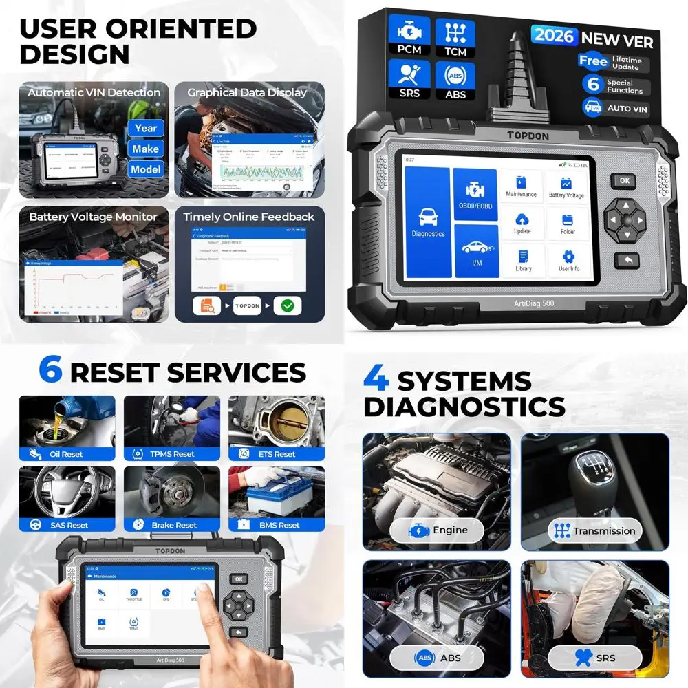 

OBD2 Scanner AD500, Oil SAS Throttle TPMS BMS EPB Reset, Engine ABS SRS Transmission, Diagnostic Scan Tool, AutoVIN, Car Check E
