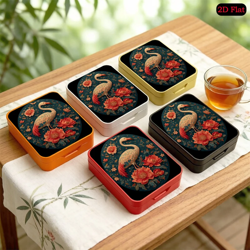 Pastel Flamingo Peony Relief Theme Small Pocket Flip Top Metal Tin Box, UV Printed Custom Photo Tinplate Box, Travel Storage