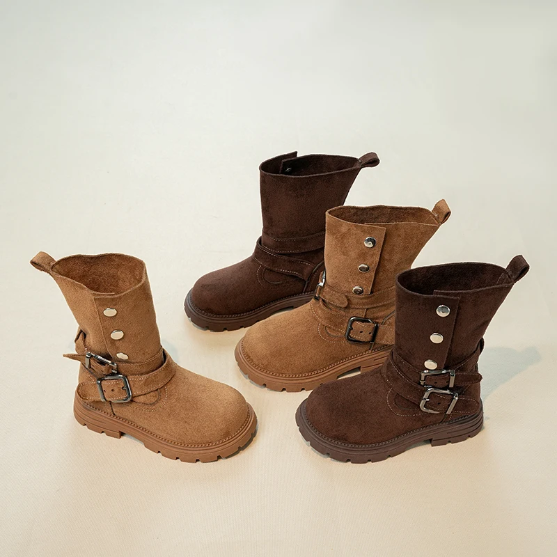 

Girls Short Boots Korean Style Versatile Kids Leather Boots Soft Bottom Casual 2025 Autumn New Children Fashion Boots Non-slip