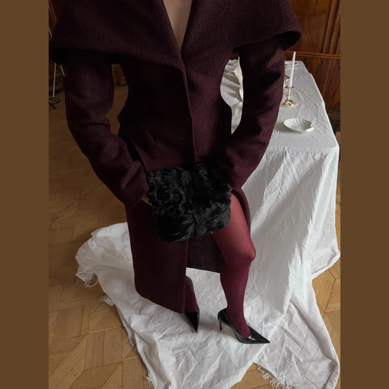 

Women's Luxury Elegant Plush Trim Hood Long Wool Coat Vintage Exquisite Comfly Thick Button Jacket Winter Chic Versatile Clothes