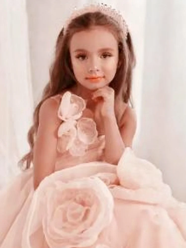 فستان سهرة للأميرة للأطفال الصغار والأطفال فستان فتاة الزهور مع زينة لحفلات أعياد الميلاد وحفلات الزفاف الأولى #3