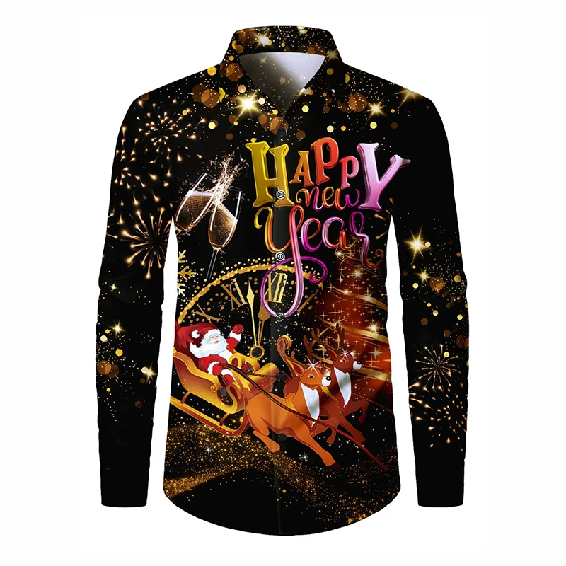 

Мужская рубашка с длинным рукавом «С Новым годом» с крутым принтом, семейная праздничная одежда, модные повседневные рубашки на пуговицах, рождественский тренд, футболка
