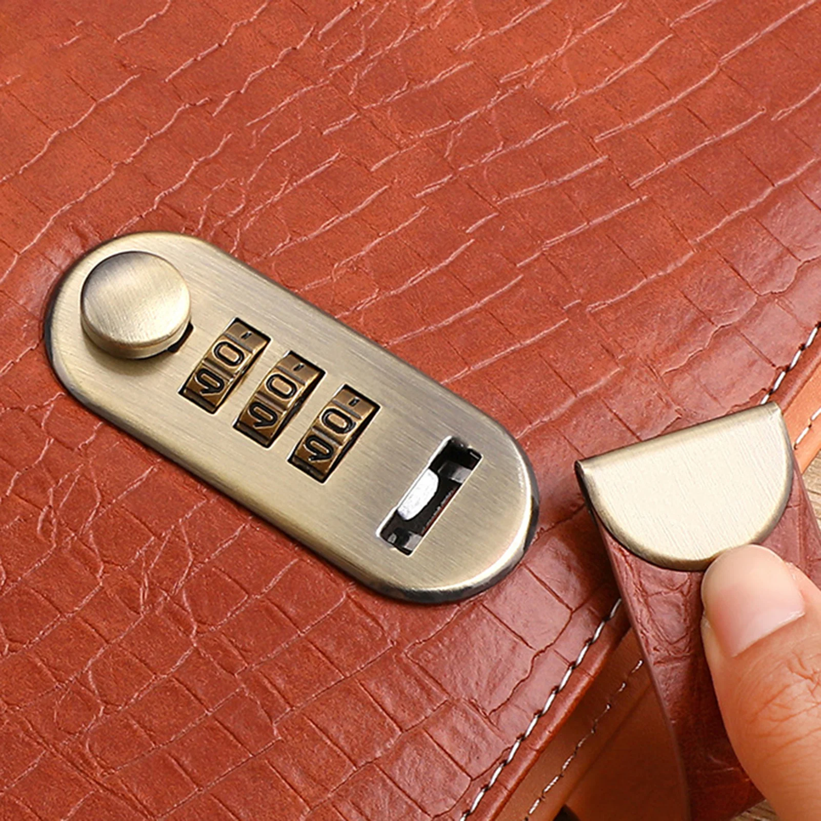 Organizer na dokumenty z zamkiem szyfrowym, wzór krokodyla, wykonany ze skóry PU.