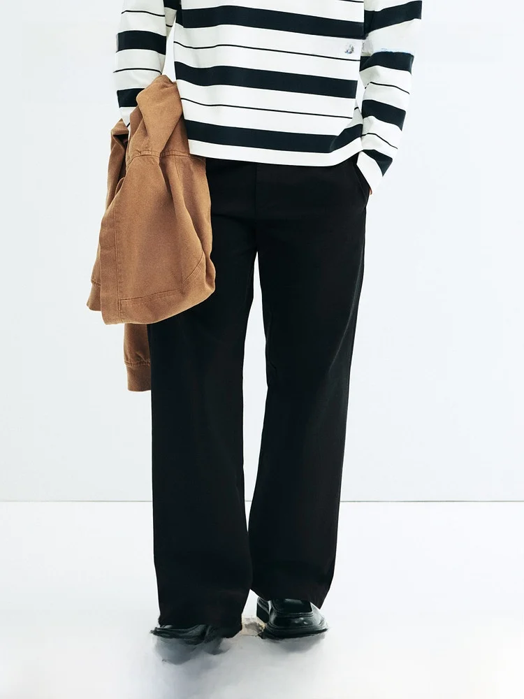 H&M Men's Casual Cotton Pants Summer New Loose Straight Leg mid Waist Comfortable Breathable Fashionable Casual Trousers