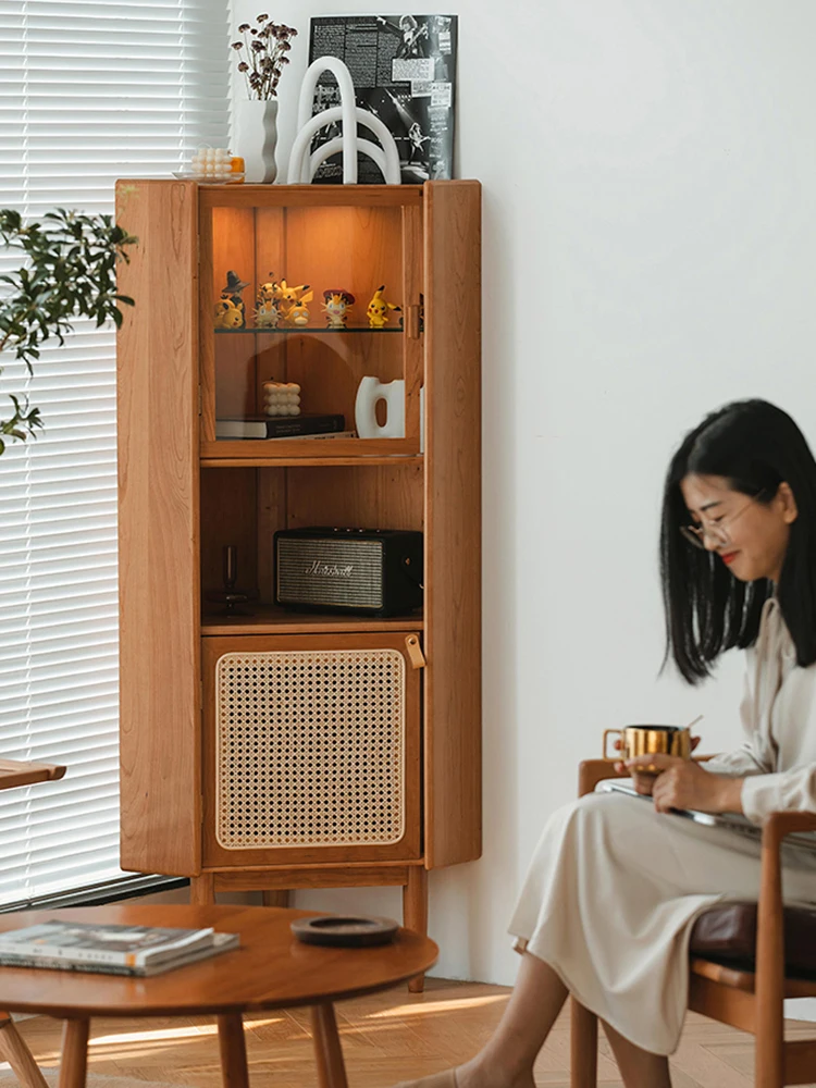 

Nordic solid wood storage cabinet, small household triangular corner cabinet, retro and minimalist storage cabinet