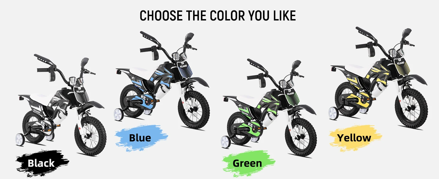KEANO Motocross-Stil Kinderfahrrad für Jungen und Mädchen im Alter von 3-7 Jahren, 12 & 16 Zoll Fahrräder mit Stützrädern und Nummernschild – Detail 9
