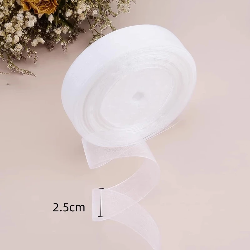 12/15/20/25/40/50mm 화이트 Organza 쉬폰 리본 활 DIY 의류 액세서리 용품 웨딩 파티 장식 선물 포장