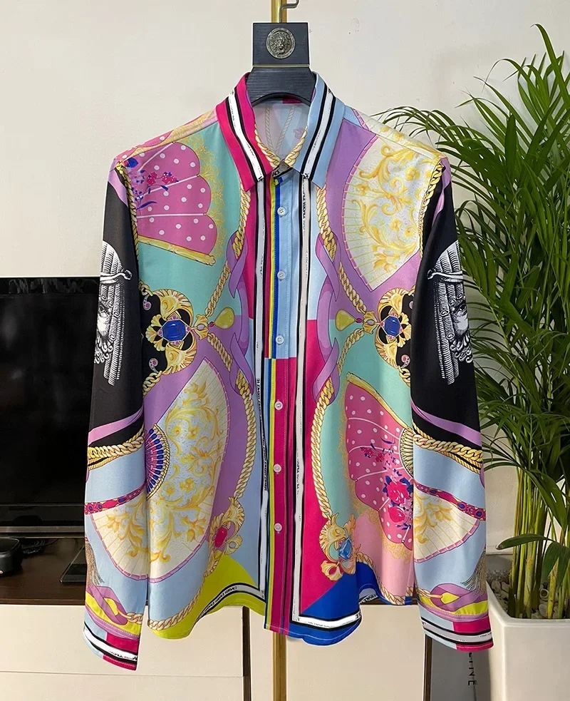 

Роскошные королевские рубашки, мужские повседневные приталенные рубашки, мужские социальные рубашки с цветочным принтом пейсли, рубашки для выпускного вечера Manga Longa, Camisas Hombre