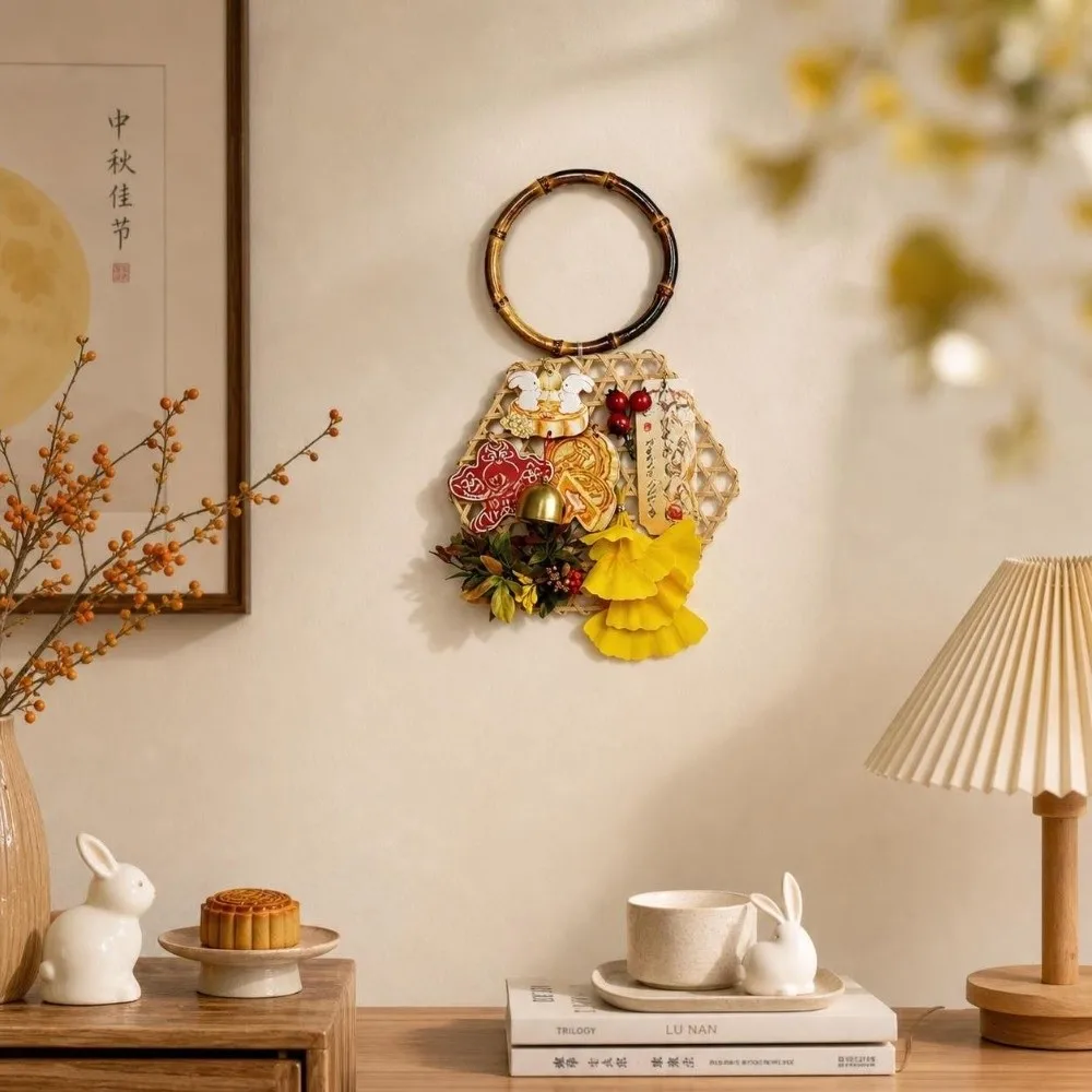 Hanging Mid-Autumn Festival Ornaments Bamboo Weaving Pendant Moon Festival Decorations Rabbit Flower Door Ornaments Home