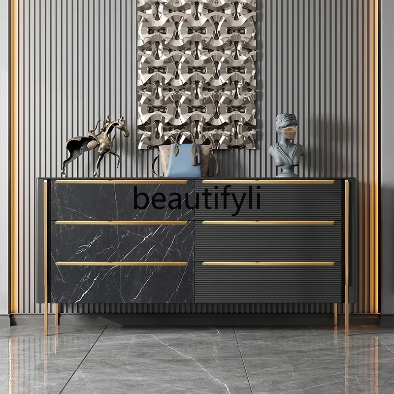 M178 Light luxury solid wood American rock slab six-bucket cabinet dining side cabinet living room wall storage cabinet