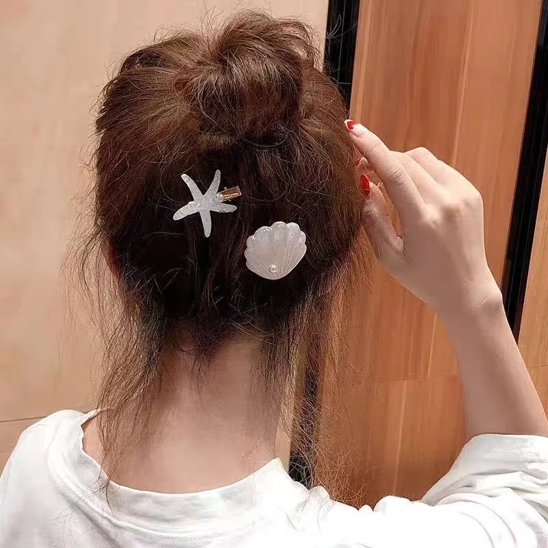 AWAYTR 2PCS Elegant Starfish Star Shell Hair Clips For Ladies Hairpins Summer Beach Holiday Party Barrettes Hair Accessories