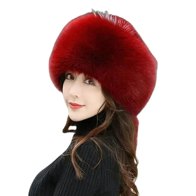 

Hot Sale 100% Natural Fox Fur Hat Women Cap Thick Fur Cap Winter Warm Hat Female Fashion For Women Hat With Earmuffs Hat