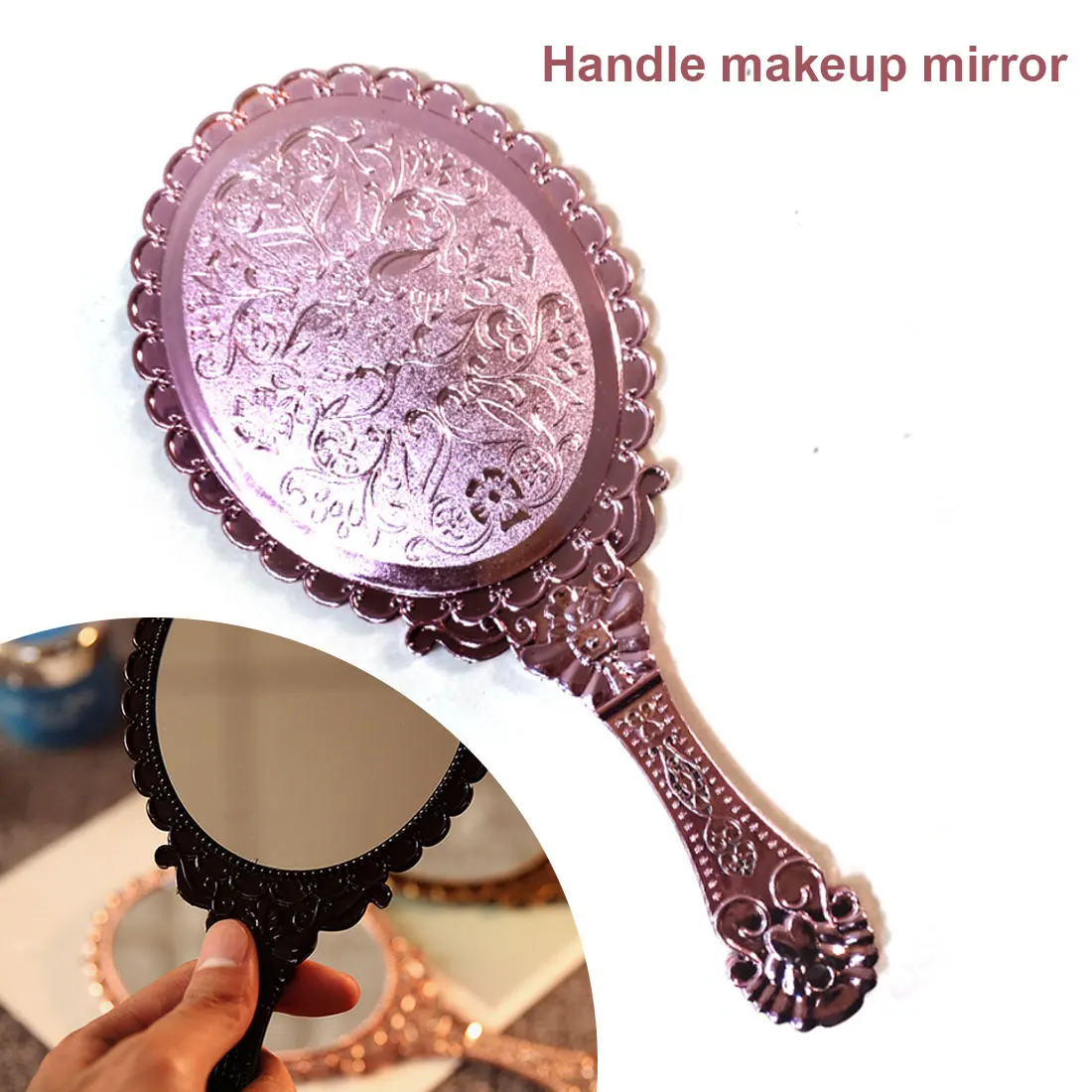 cx162 Vintage Engraving Handheld Vanity Mirror Vanity Mirror Hand Mirror Handle Salon Makeup Vanity Cosmetic Mirror for Women