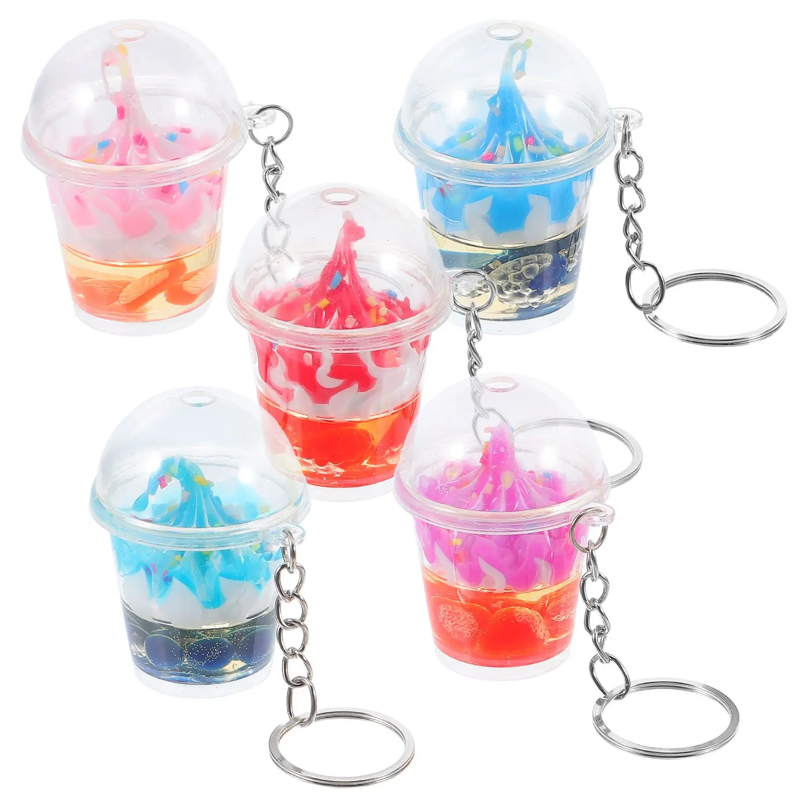 5 Pcs Ice Cream Keychain Mini Car Pendant Holder Portable Dessert Pvc Cute Cup Ring