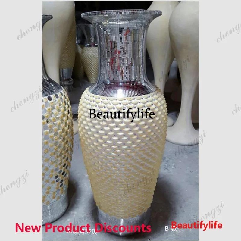 03 simple wine jar type simulated flower floor vase with fine glass caliber hotel shopping mall ornament