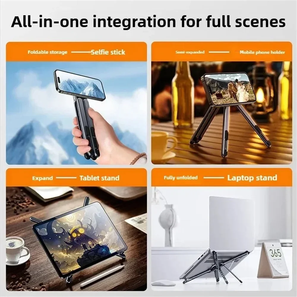 Laptop-Ständer aus Aluminiumlegierung, faltbar, magnetisch, Schreibtisch-Telefonhalter, tragbar, verstellbar, Selfie-Stick-Stativ für Telefon, Tablet, Laptop – Detail 10