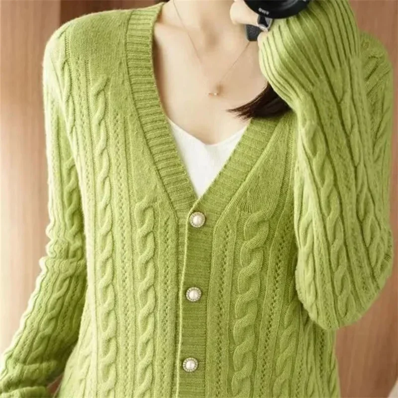 

2024 Spring Autumn New Korean Women Cardigans Sweater Fashion V-Neck Long Sleeve All-Match Cashmere Knitwear Female Outerwear