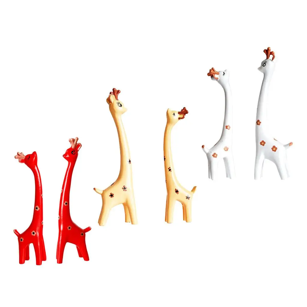 Pack of 2 Giraffe Figurine Couple Ornaments Wooden Crafts Wine Cabinet