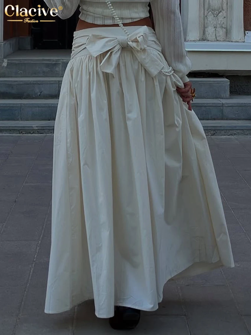 Clacive ファッションルーズベージュコットン女性のスカート 2026 エレガントなハイウエストマキシスカートエレガントなクラシック固体スカート女性服