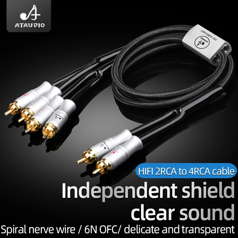 HiFi 2RCA to 4RCA Cable 6N OFC Spiral Nerve Wire RCA Stereo Male to Dual RCA Stereo Plug Male for Sound Card to Speaker